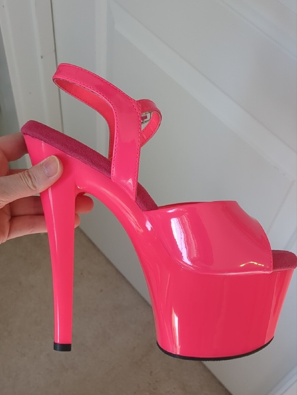 Pleaser Neon Pink 7" Platform Heels with Ankle Strap - Picture 7 of 14